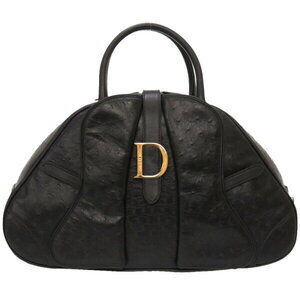 Christian Dior double saddle ostrich Boston bag black